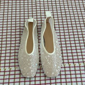 J.Crew Sequin Slip-On Flats in Blush Cream